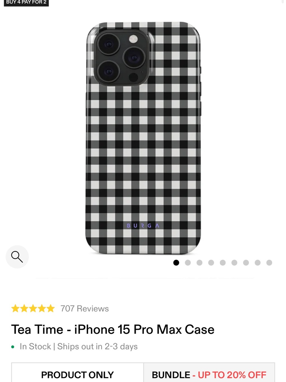 Burga Black & White Gingham iPhone 15 Pro Max Case